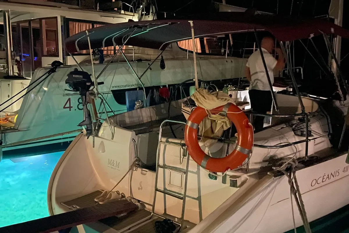Exterior view of M&M, a Beneteau Oceanis 411 Celebration sailboat at Grad Omiš, Croatia