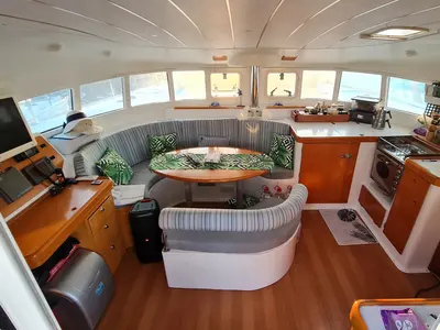 Salon of Aloha, a Lagoon 410 S2 catamaran at Fethiye, Turkey