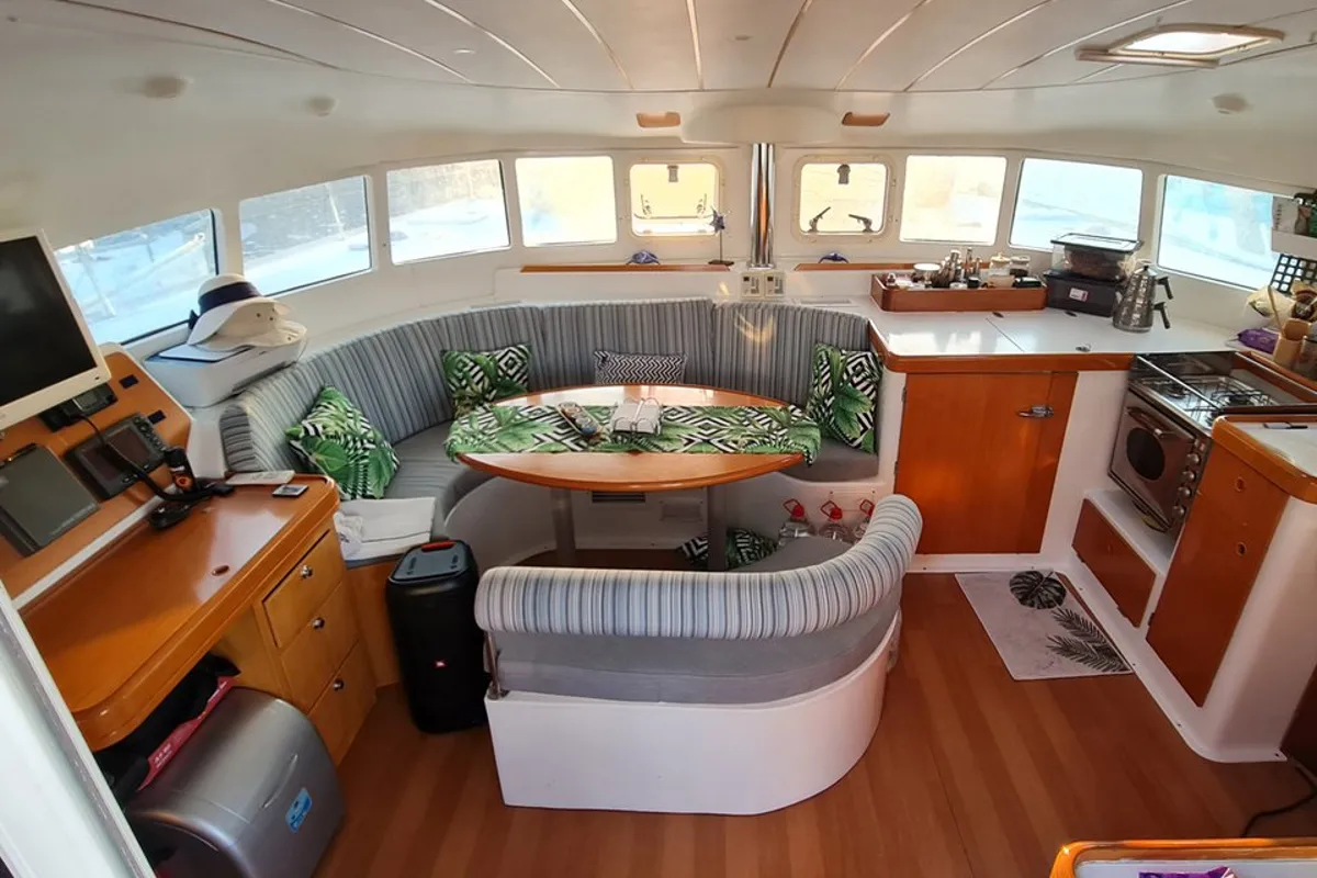 Salon of Aloha, a Lagoon 410 S2 catamaran at Fethiye, Turkey