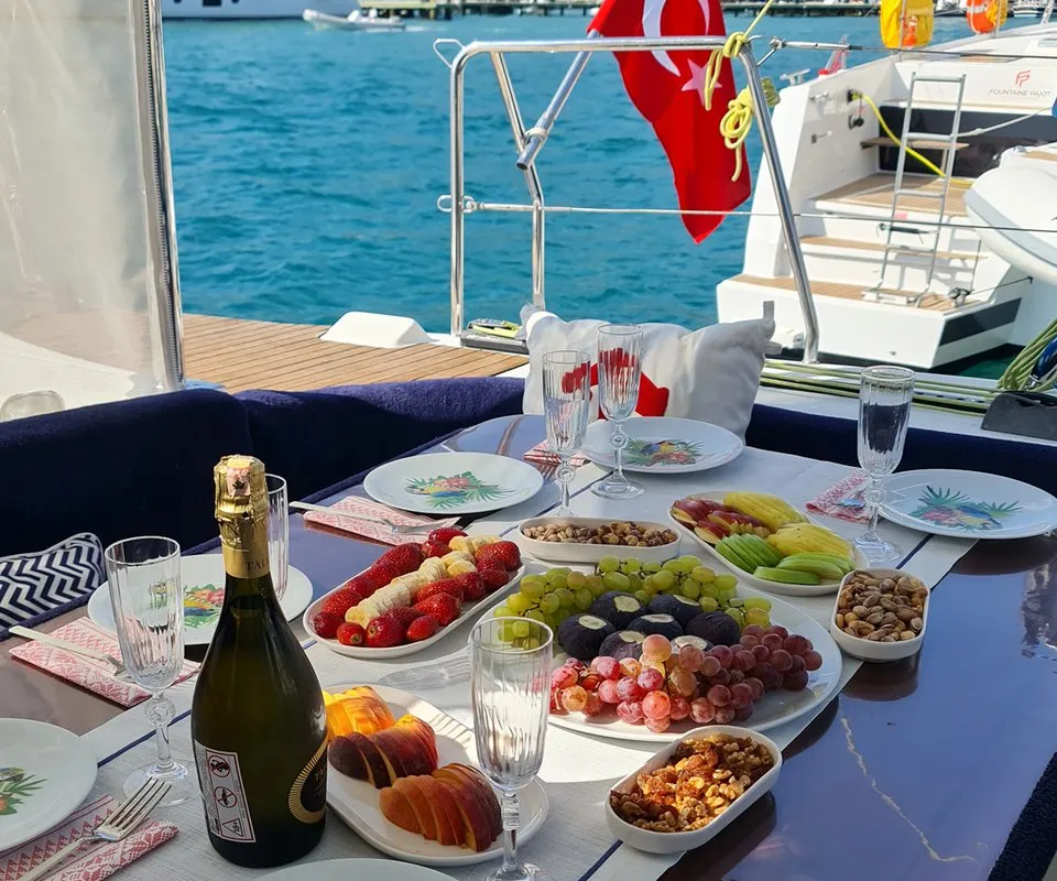 Deck of Aloha, a Lagoon 410 S2 catamaran at Fethiye, Turkey