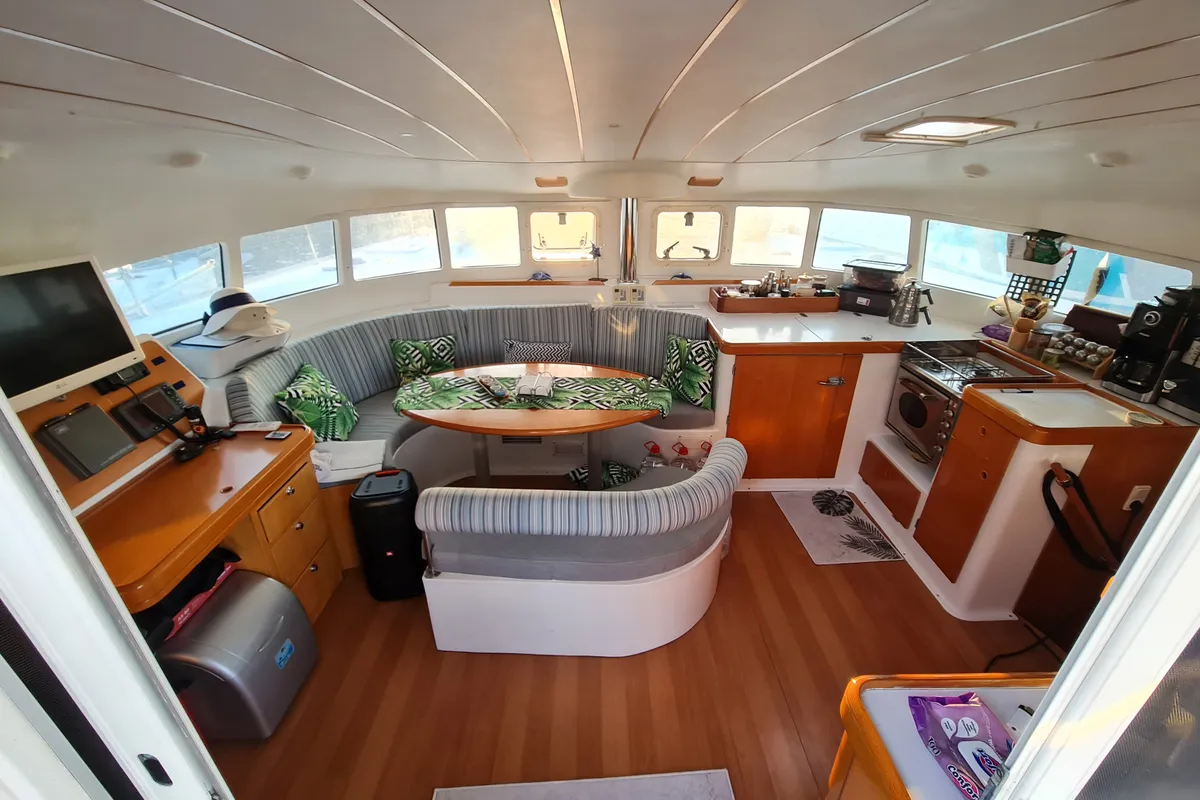Salon of Aloha, a Lagoon 410 S2 catamaran at Fethiye, Turkey