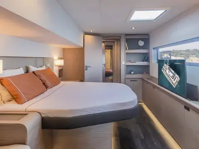 Cabin on Caffè di Sicilia, a Fountaine Pajot Samana 59 catamaran at Palermo, Italy