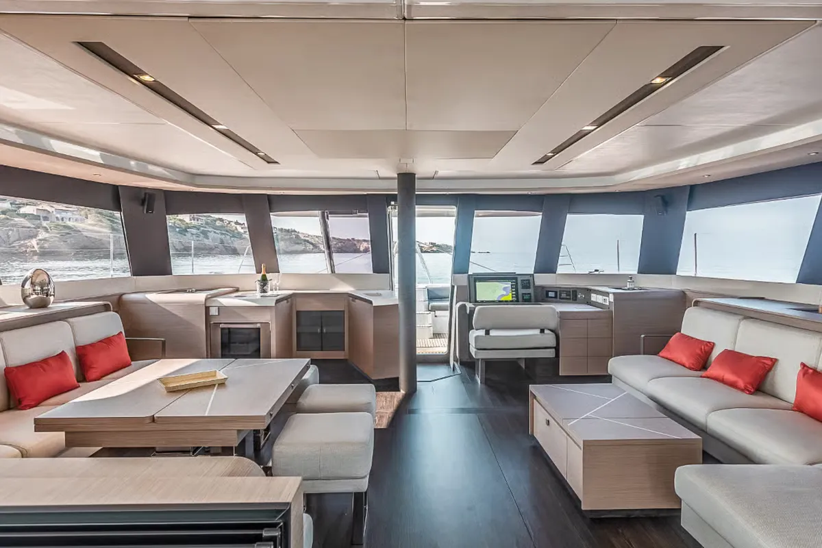 Salon of Caffè di Sicilia, a Fountaine Pajot Samana 59 catamaran at Palermo, Italy