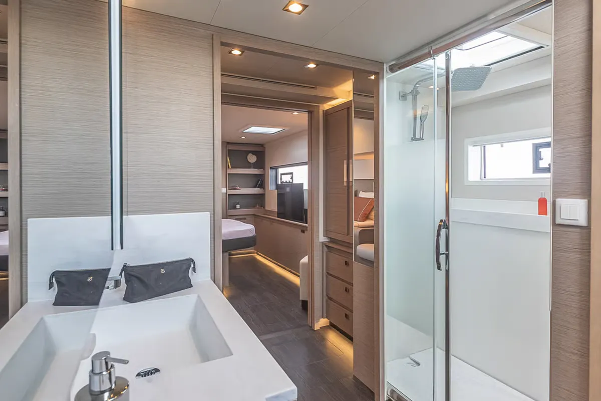 Head on Caffè di Sicilia, a Fountaine Pajot Samana 59 catamaran at Palermo, Italy