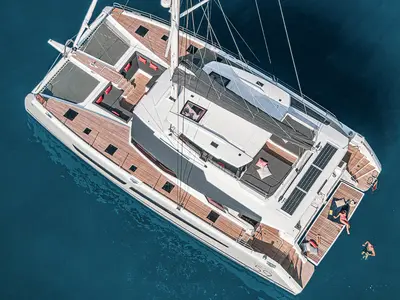 Exterior view of Caffè di Sicilia, a Fountaine Pajot Samana 59 catamaran at Palermo, Italy