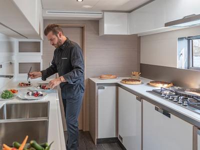 Galley of Caffè di Sicilia, a Fountaine Pajot Samana 59 catamaran at Palermo, Italy