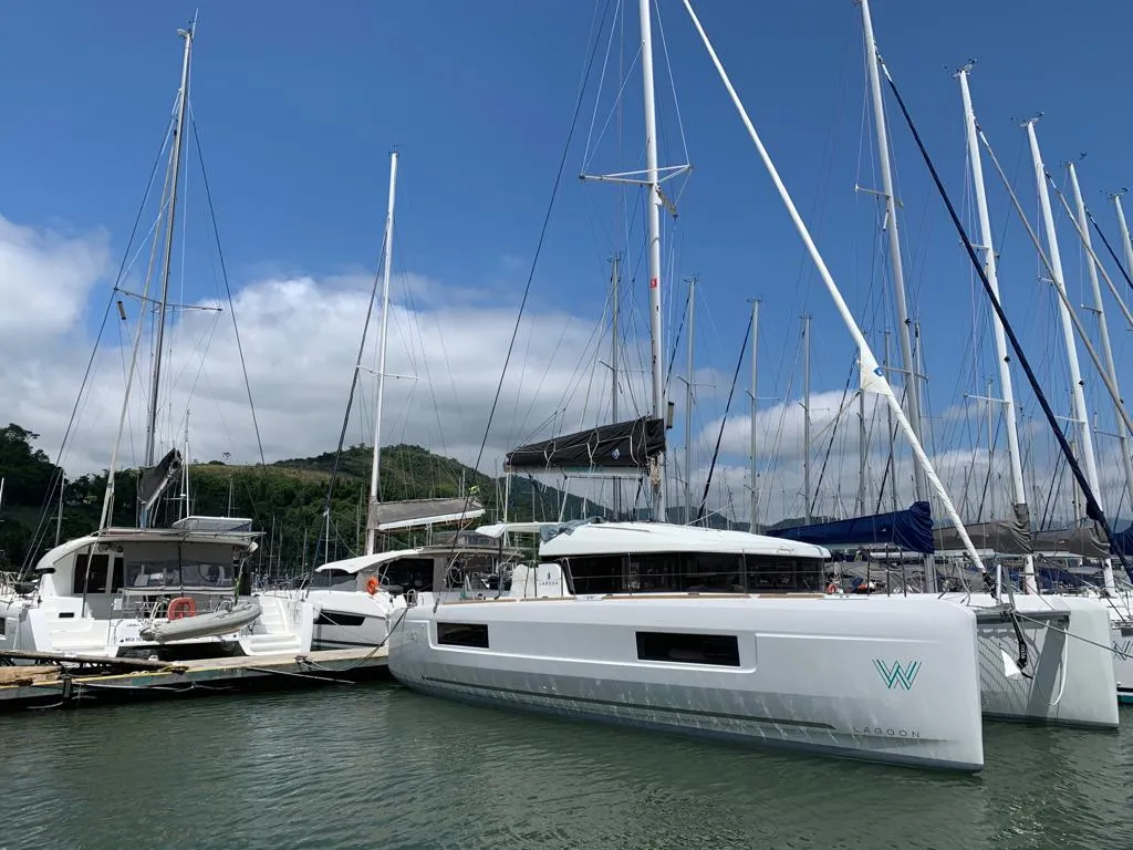 Exterior view of BALACOBACO, a Lagoon 40 catamaran at Paraty, Brazil