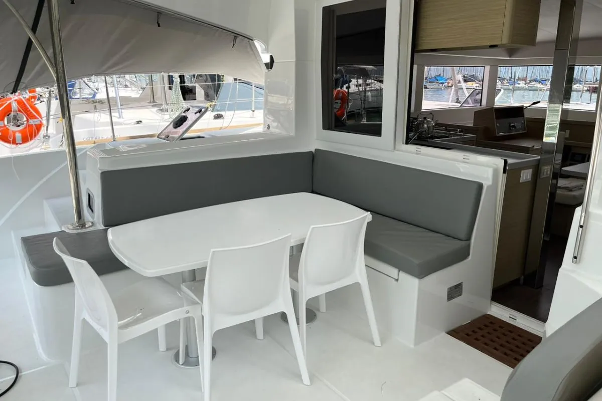 Deck of BALACOBACO, a Lagoon 40 catamaran at Paraty, Brazil