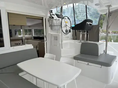 Deck of BALACOBACO, a Lagoon 40 catamaran at Paraty, Brazil