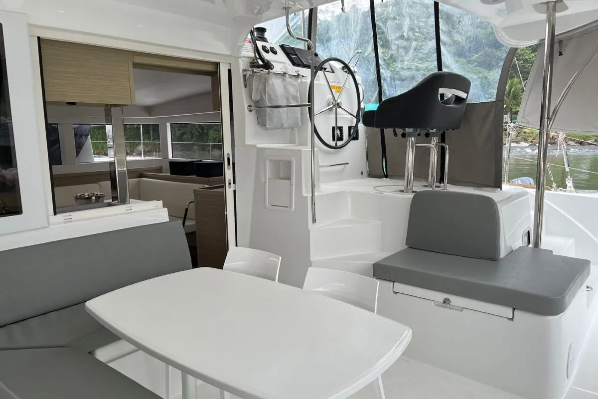 Deck of BALACOBACO, a Lagoon 40 catamaran at Paraty, Brazil