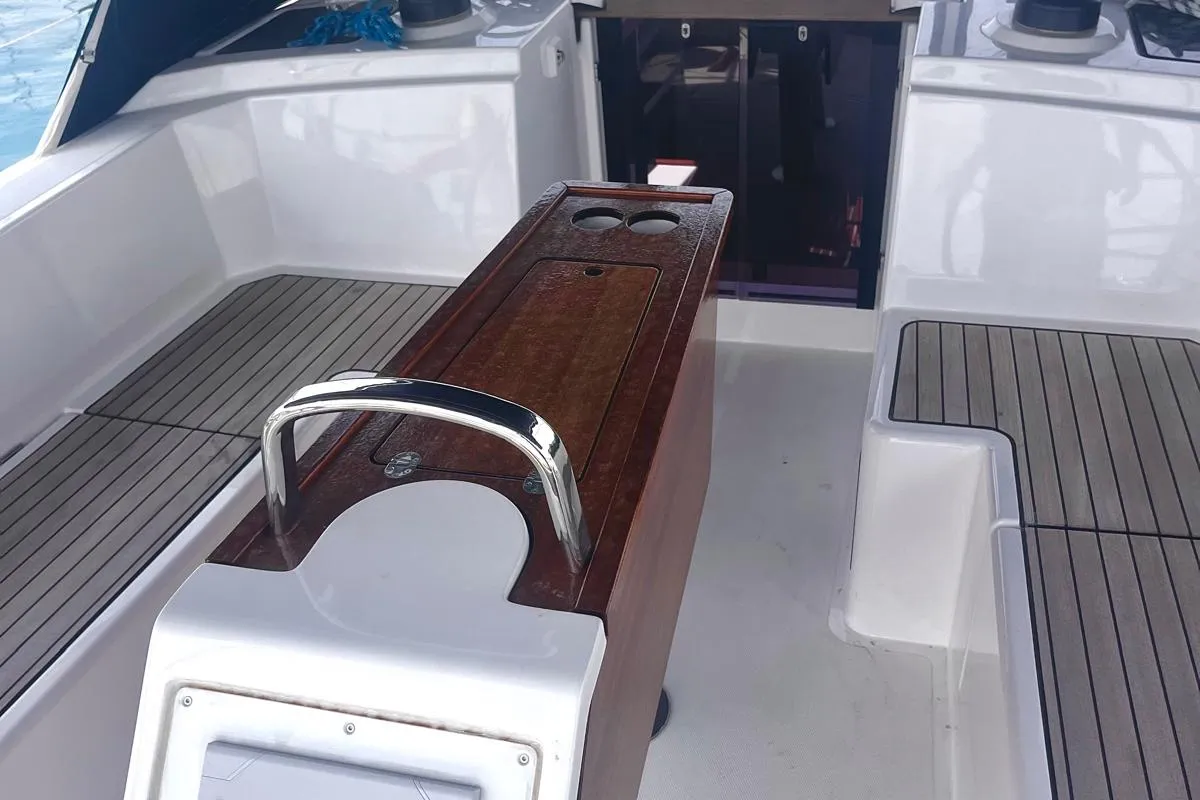 Cockpit of ARYA, a Bavaria C38 sailboat at Općina Sukošan, Croatia
