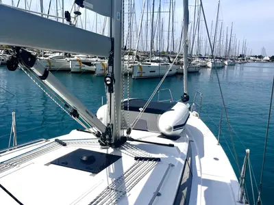 Deck of ARYA, a Bavaria C38 sailboat at Općina Sukošan, Croatia