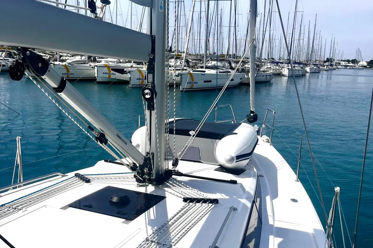Deck of ARYA, a Bavaria C38 sailboat at Općina Sukošan, Croatia