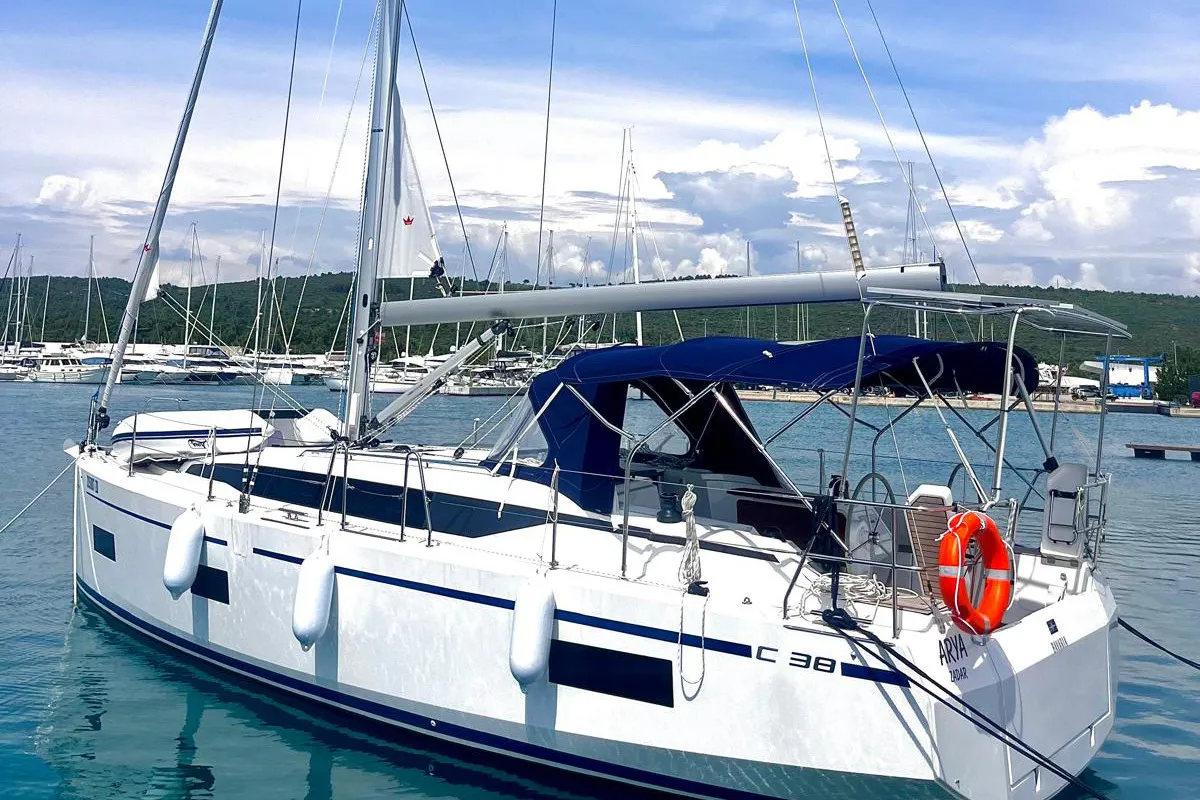 Exterior view of ARYA, a Bavaria C38 sailboat at Općina Sukošan, Croatia