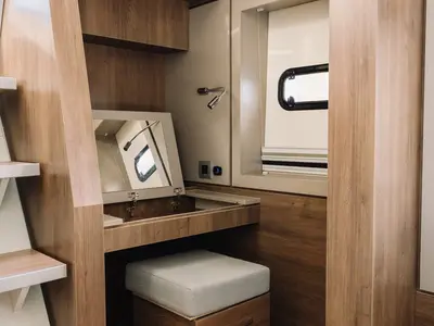 Cabin on Resif, a Bali 4.8 OW catamaran at Fethiye, Turkey