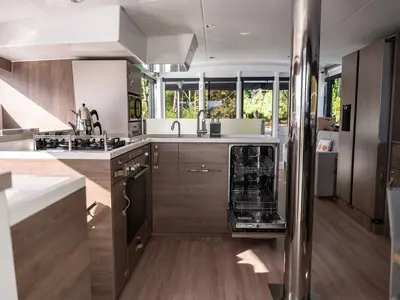 Galley of Resif, a Bali 4.8 OW catamaran at Fethiye, Turkey