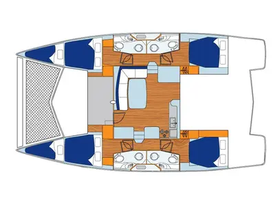 Floor plan of La Luna (Palmeira), a Leopard 44 catamaran at Murdeira, Cape Verde