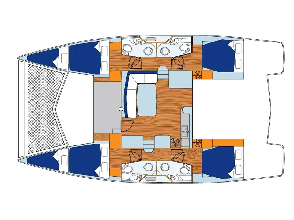 Floor plan of La Luna (Palmeira), a Leopard 44 catamaran at Murdeira, Cape Verde