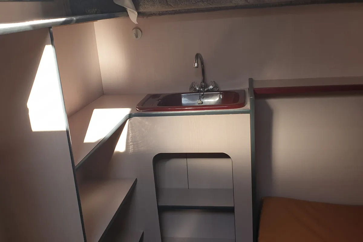 Cabin on Harlingen, a Nicols Sedan 1160 motorboat at Lübz, Germany