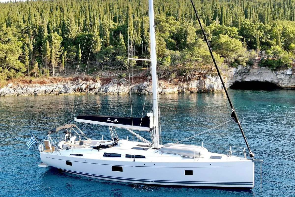 Exterior view of APOLLO, a Hanse 508 sailboat at Sami Municipal Unit, Greece