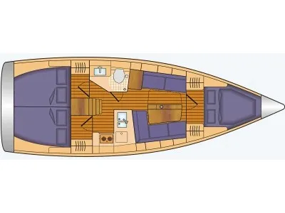 Floor plan of Nineteen, a Hanse 348 sailboat at Fisksätra, Sweden