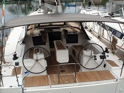 Cockpit of Diego, a Dufour 460 GL sailboat at Tonnarella, Italy