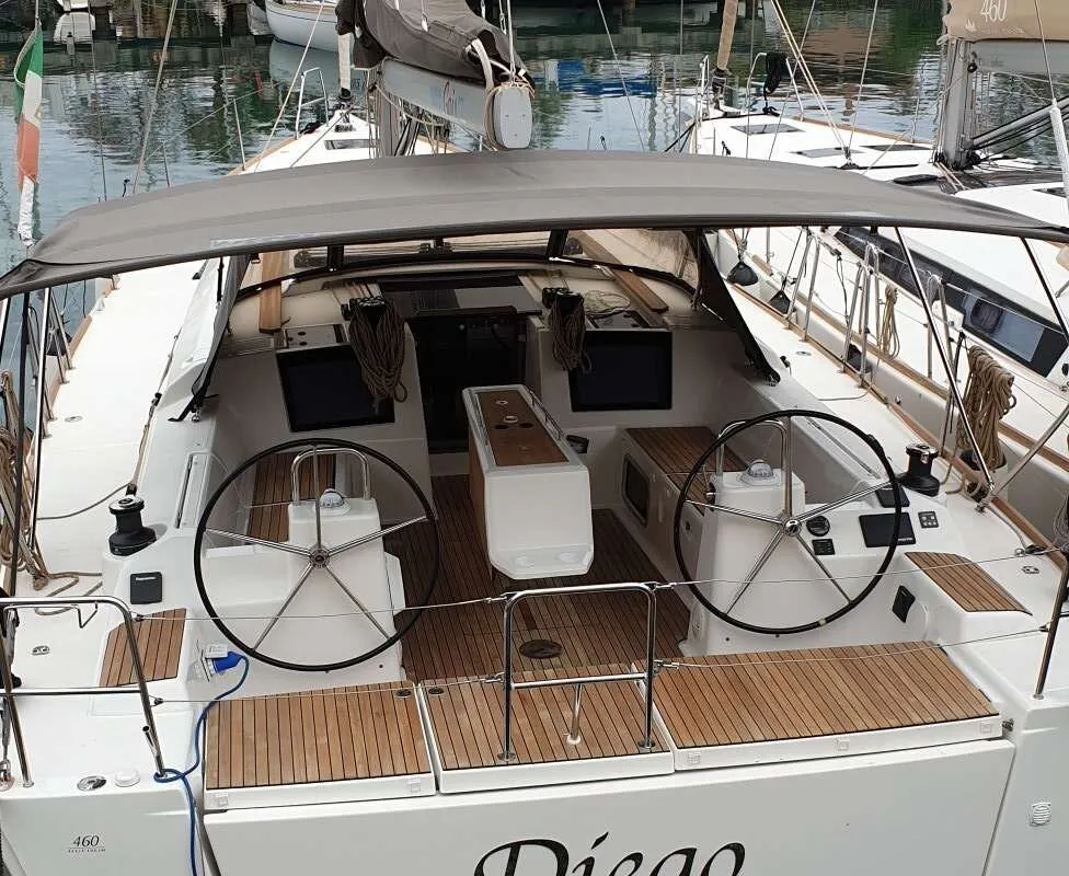 Cockpit of Diego, a Dufour 460 GL sailboat at Tonnarella, Italy