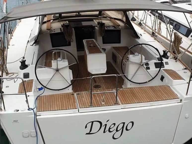 Cockpit of Diego, a Dufour 460 GL sailboat at Tonnarella, Italy