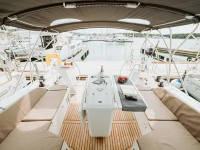 Deck of HERA, a Beneteau Oceanis 46.1 sailboat at Grad Šibenik, Croatia