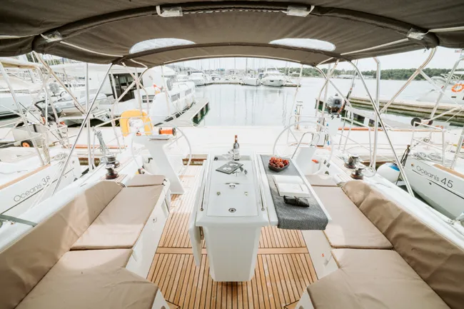 Deck of HERA, a Beneteau Oceanis 46.1 sailboat at Grad Šibenik, Croatia