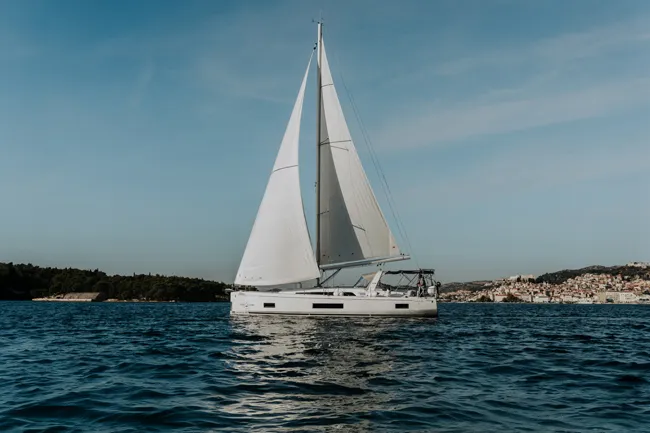 Exterior view of HERA, a Beneteau Oceanis 46.1 sailboat at Grad Šibenik, Croatia