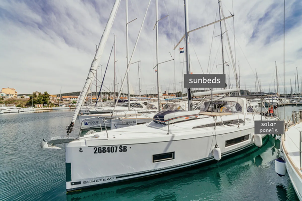 Exterior view of HERA, a Beneteau Oceanis 46.1 sailboat at Grad Šibenik, Croatia