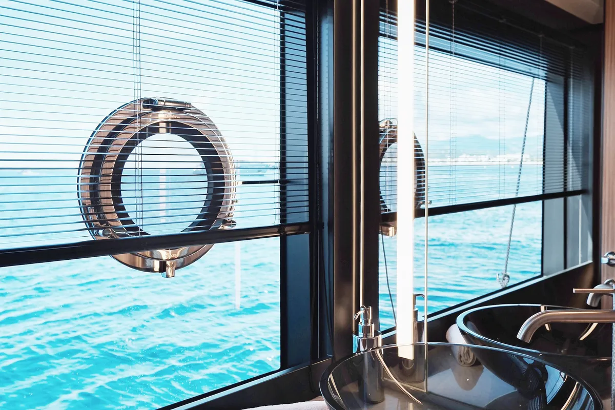Head on Icona, a Riva 102 Corsaro Super motor yacht at Mandelieu-la-Napoule, France