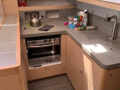 Galley of Princess Leia, a Dufour 530 sailboat at Lavrion, Greece
