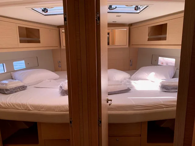 Cabin on Princess Leia, a Dufour 530 sailboat at Lavrion, Greece