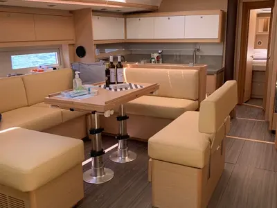 Salon of Princess Leia, a Dufour 530 sailboat at Lavrion, Greece