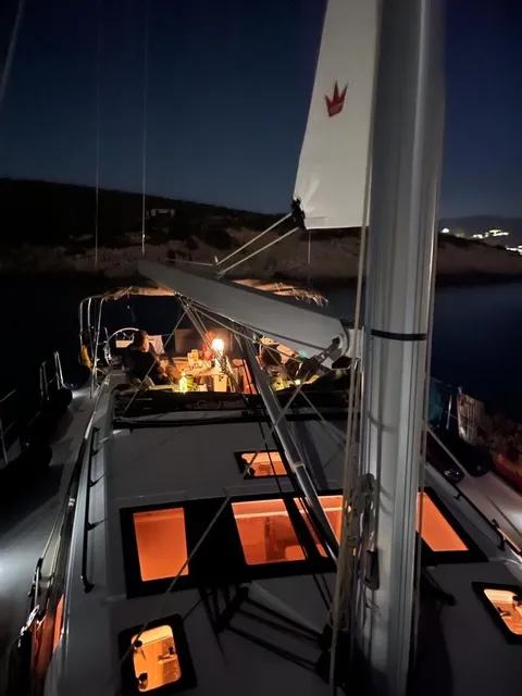 Deck of Princess Leia, a Dufour 530 sailboat at Lavrion, Greece