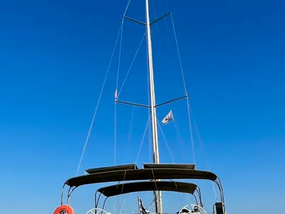 Deck of Princess Leia, a Dufour 530 sailboat at Lavrion, Greece