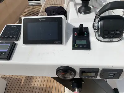 Cockpit of Princess Leia, a Dufour 530 sailboat at Lavrion, Greece