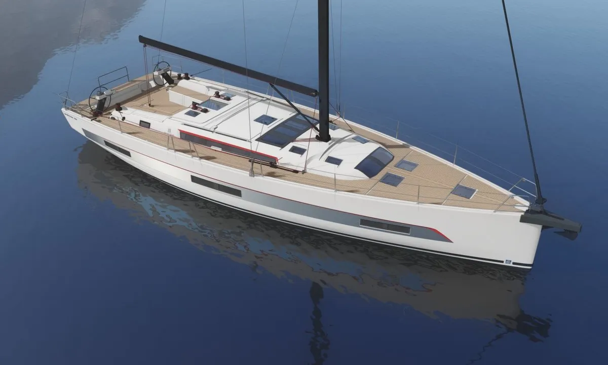 Exterior view of Princess Leia, a Dufour 530 sailboat at Lavrion, Greece