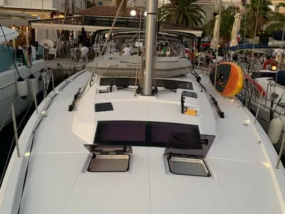 Deck of Princess Leia, a Dufour 530 sailboat at Lavrion, Greece