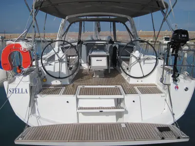 Cockpit of Stella, a Beneteau Oceanis 41.1 sailboat at Capo d'Orlando, Italy