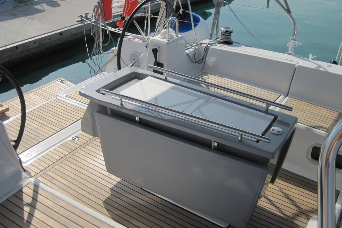 Deck of Stella, a Beneteau Oceanis 41.1 sailboat at Capo d'Orlando, Italy