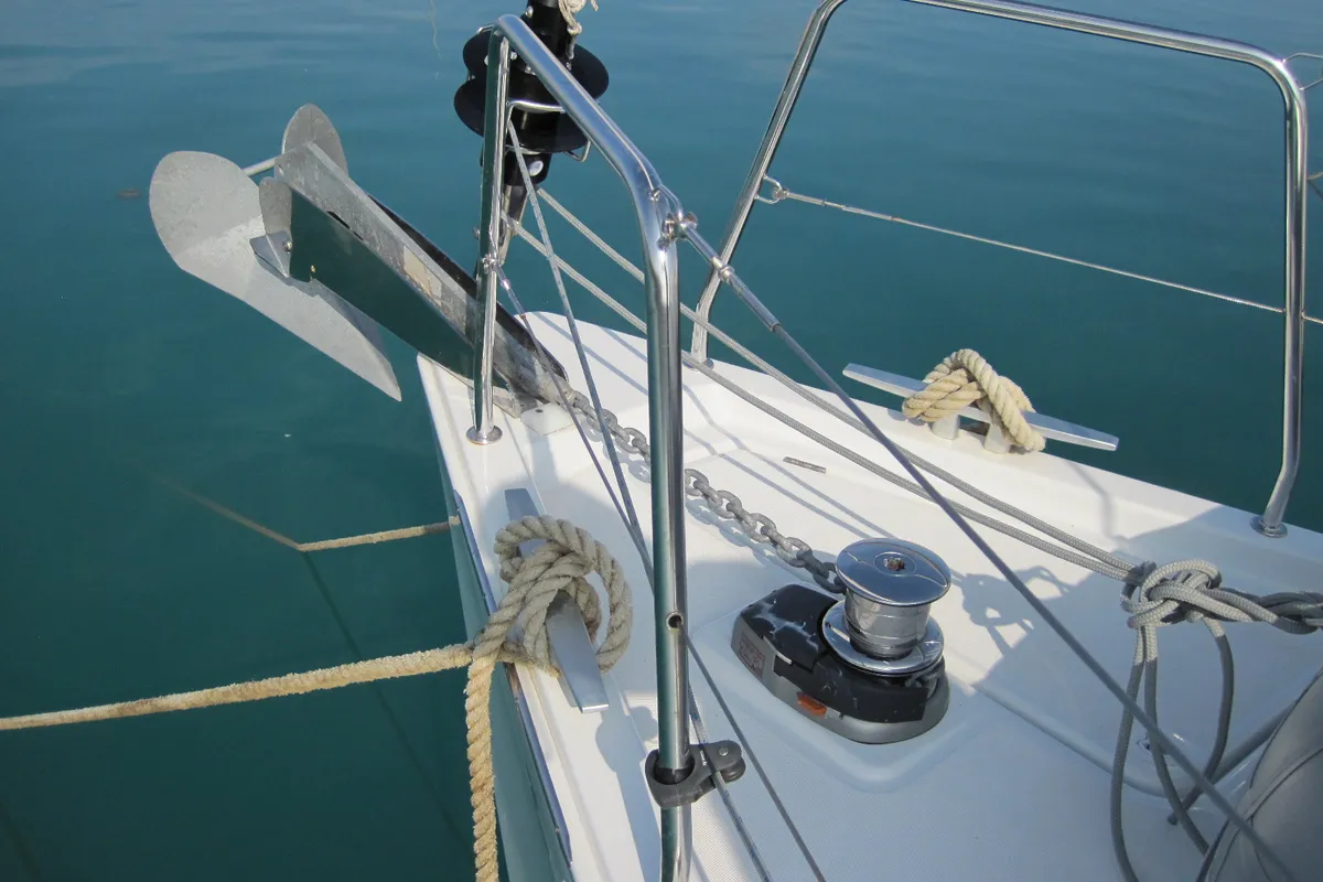 Deck of Stella, a Beneteau Oceanis 41.1 sailboat at Capo d'Orlando, Italy