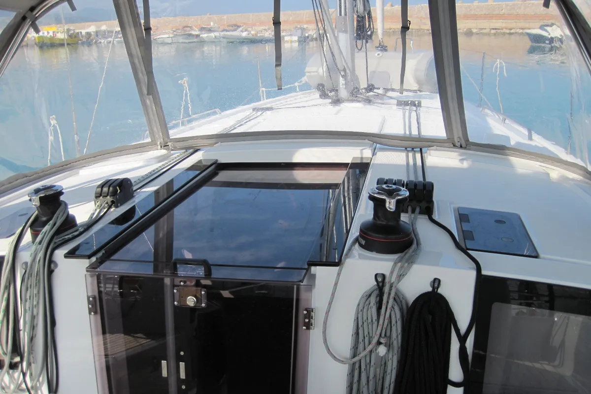 Deck of Stella, a Beneteau Oceanis 41.1 sailboat at Capo d'Orlando, Italy