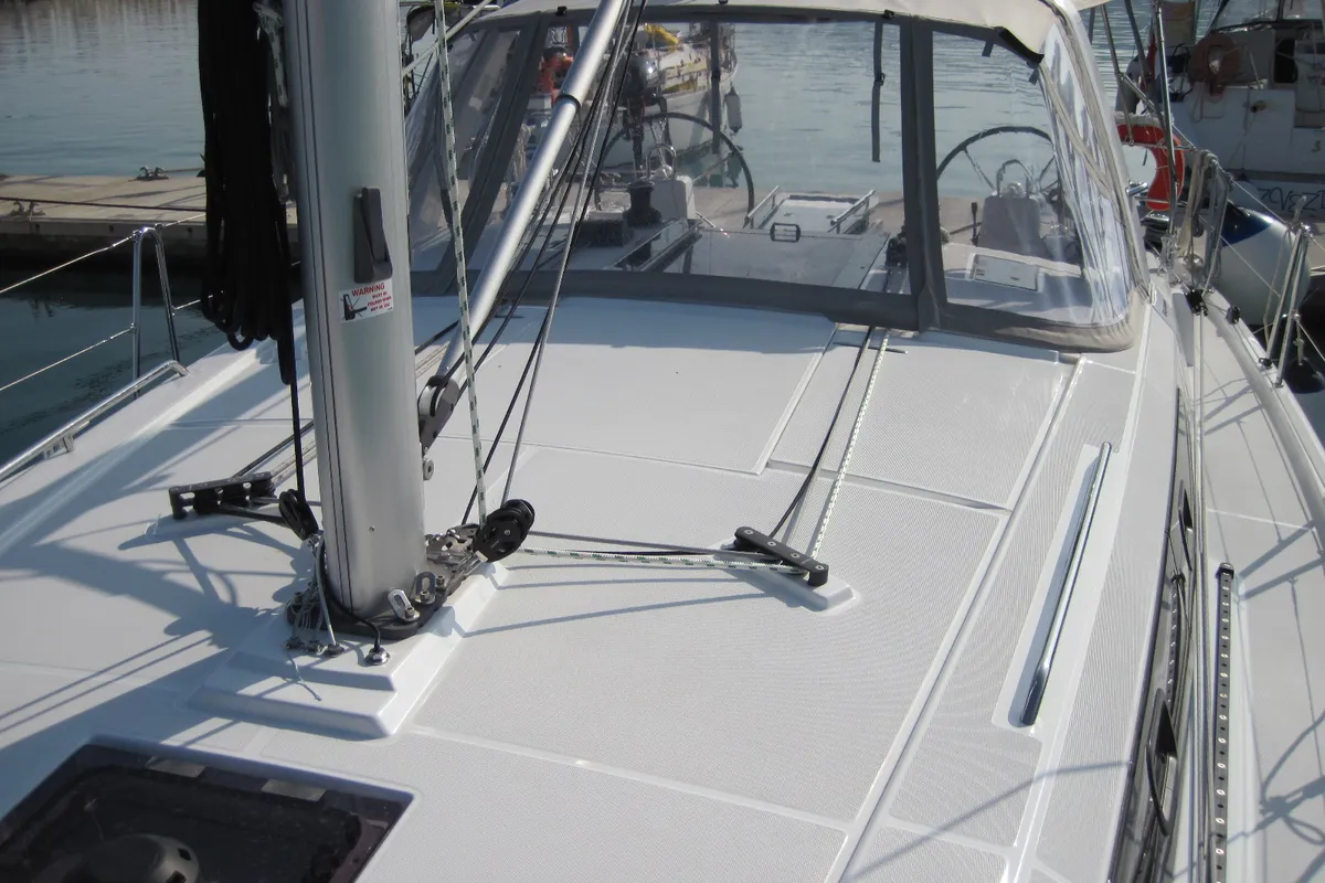 Deck of Stella, a Beneteau Oceanis 41.1 sailboat at Capo d'Orlando, Italy