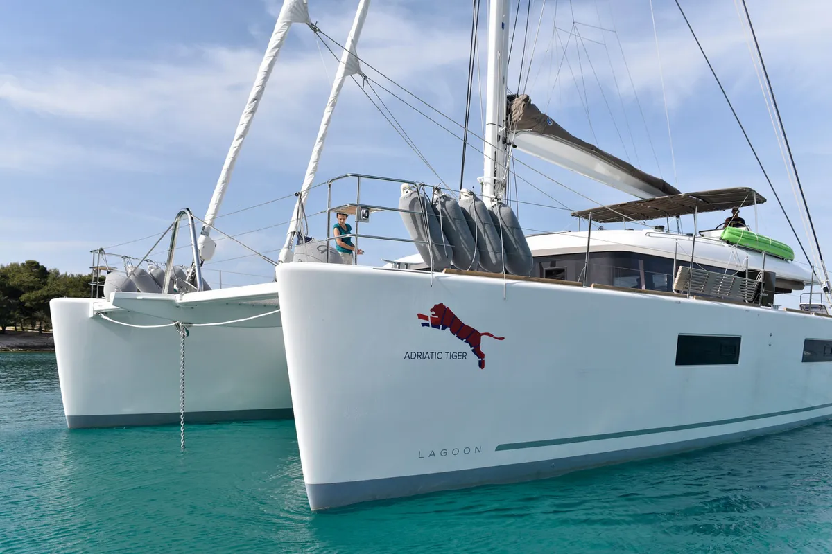 Exterior view of Adriatic Tiger, a Lagoon 620 catamaran at Split, Croatia