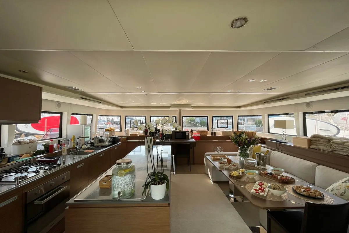 Salon of Adriatic Tiger, a Lagoon 620 catamaran at Split, Croatia