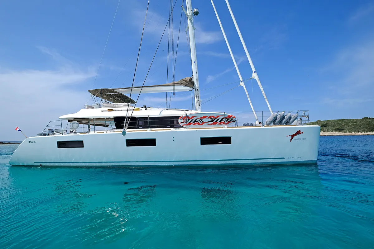 Exterior view of Adriatic Tiger, a Lagoon 620 catamaran at Split, Croatia