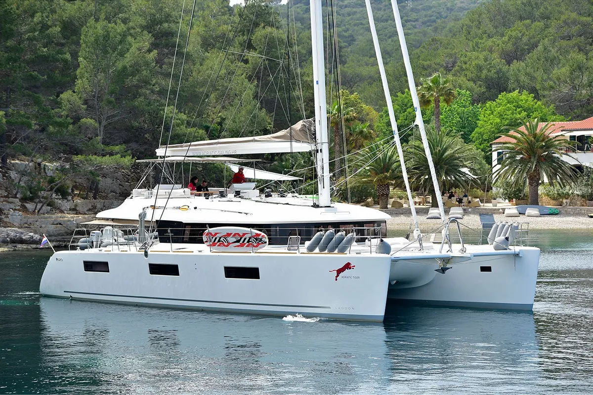 Exterior view of Adriatic Tiger, a Lagoon 620 catamaran at Split, Croatia